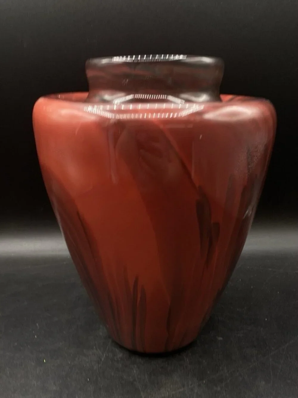 2005 Art Glass Artist Signed Dayne L Large Red Swirl Vase Vintage 8.5”